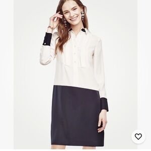 Ann Taylor White navy blue Colorblock Shirtdress Sz 4